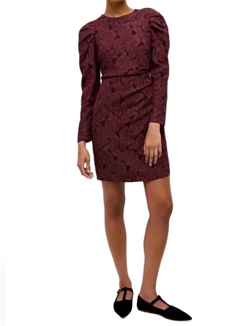 NEW Marie Oliver Livia Silk Jacquard Long Sleeve Dress in Merlot NWT.     3